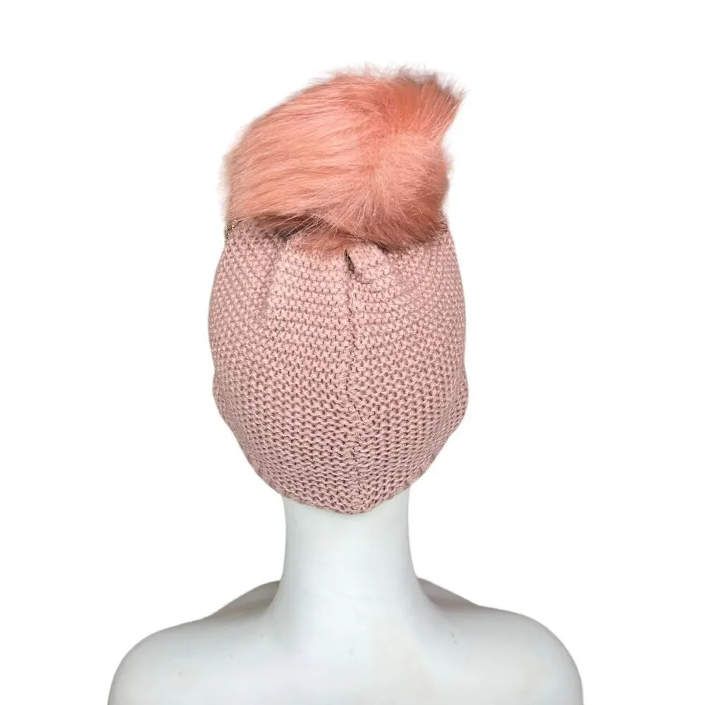Neiman Marcus Hat Pom Beanie Pink Tan Blush Floral Embellished Bling One Size